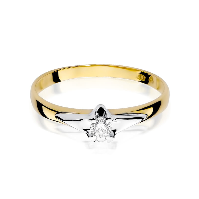 W0088.Z3.DIW.04_2 Złoty pierścionek z diamentem w centralnej części, o eleganckim, minimalistycznym designie.