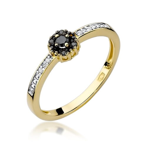 Pierścionek W0091 Czarny Diament 0,04ct żółte złoto