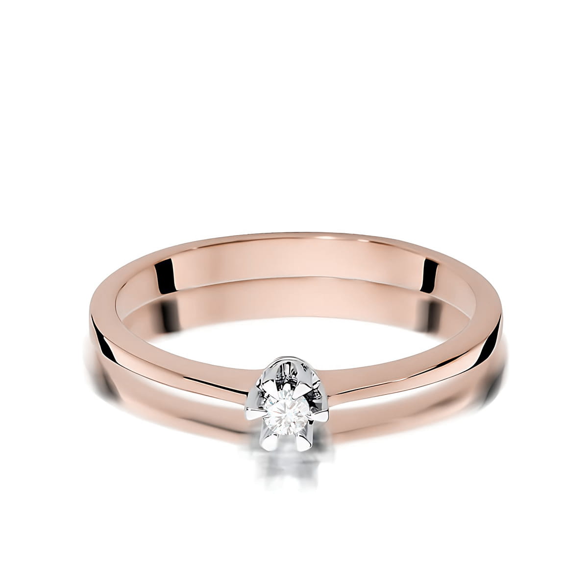 W0111.R3.DIW.01_2 Różowe złote pierścionek z diamentem na centralnej części, minimalistyczny design.