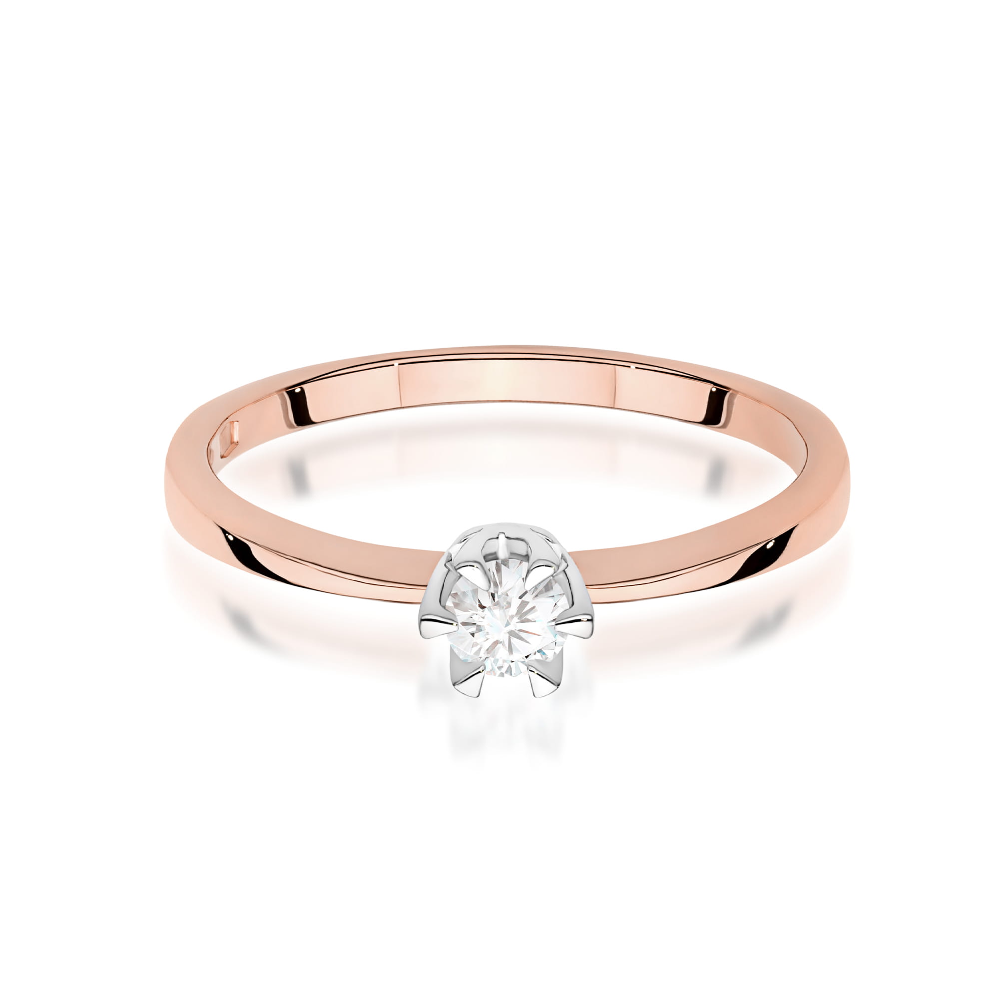 W0111.R3.DIW.06_2 Różowe złote pierścionek z diamentem w centralnej części, minimalistyczny design.