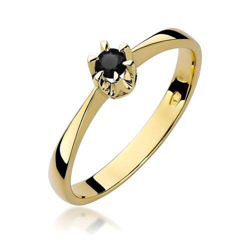 Pierścionek W0111 Czarny Diament 0,12ct żółte złoto