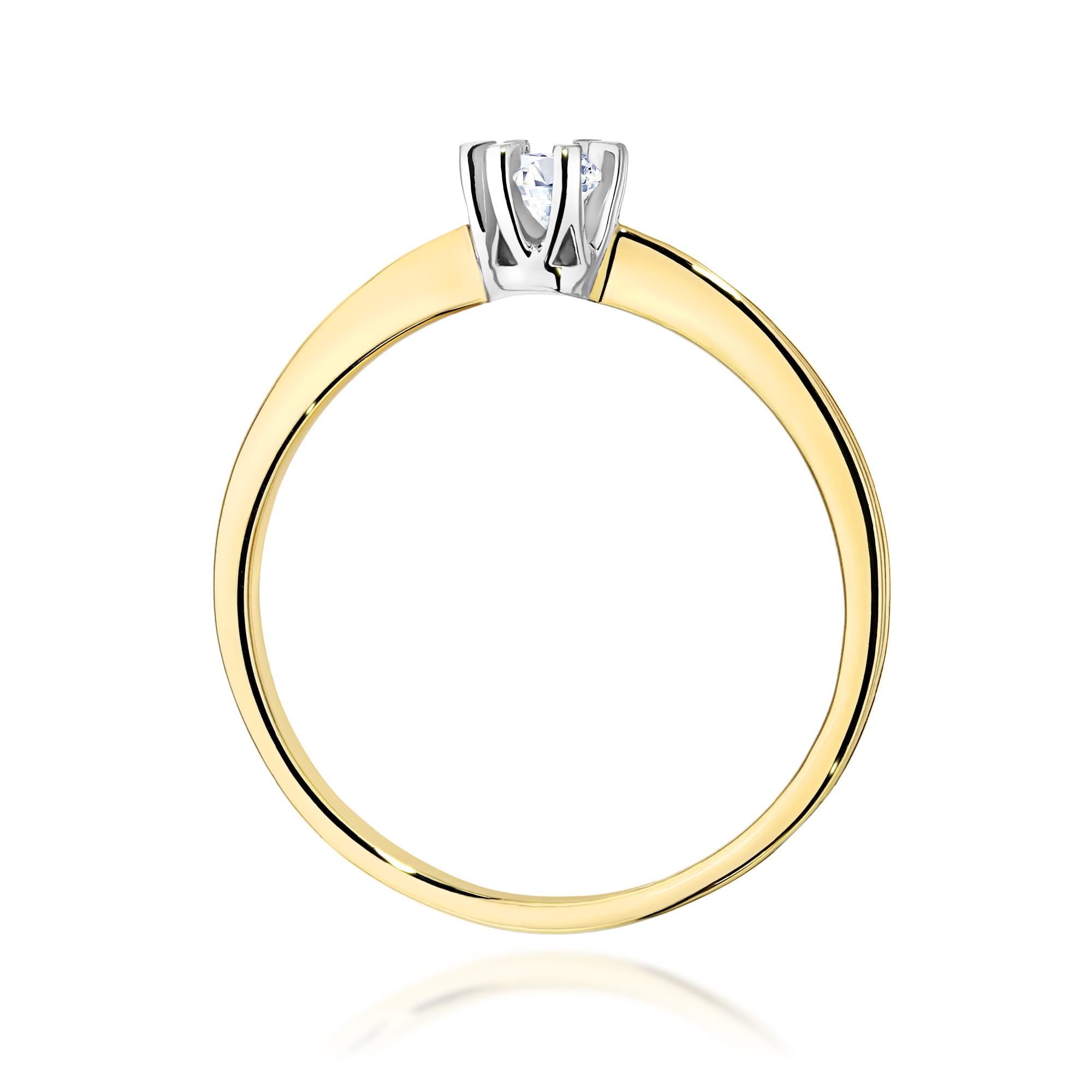 W0111.Z3.DIW.06_3 Złoty pierścionek z diamentem, z białym złotem na koronie, elegancki i minimalistyczny design.