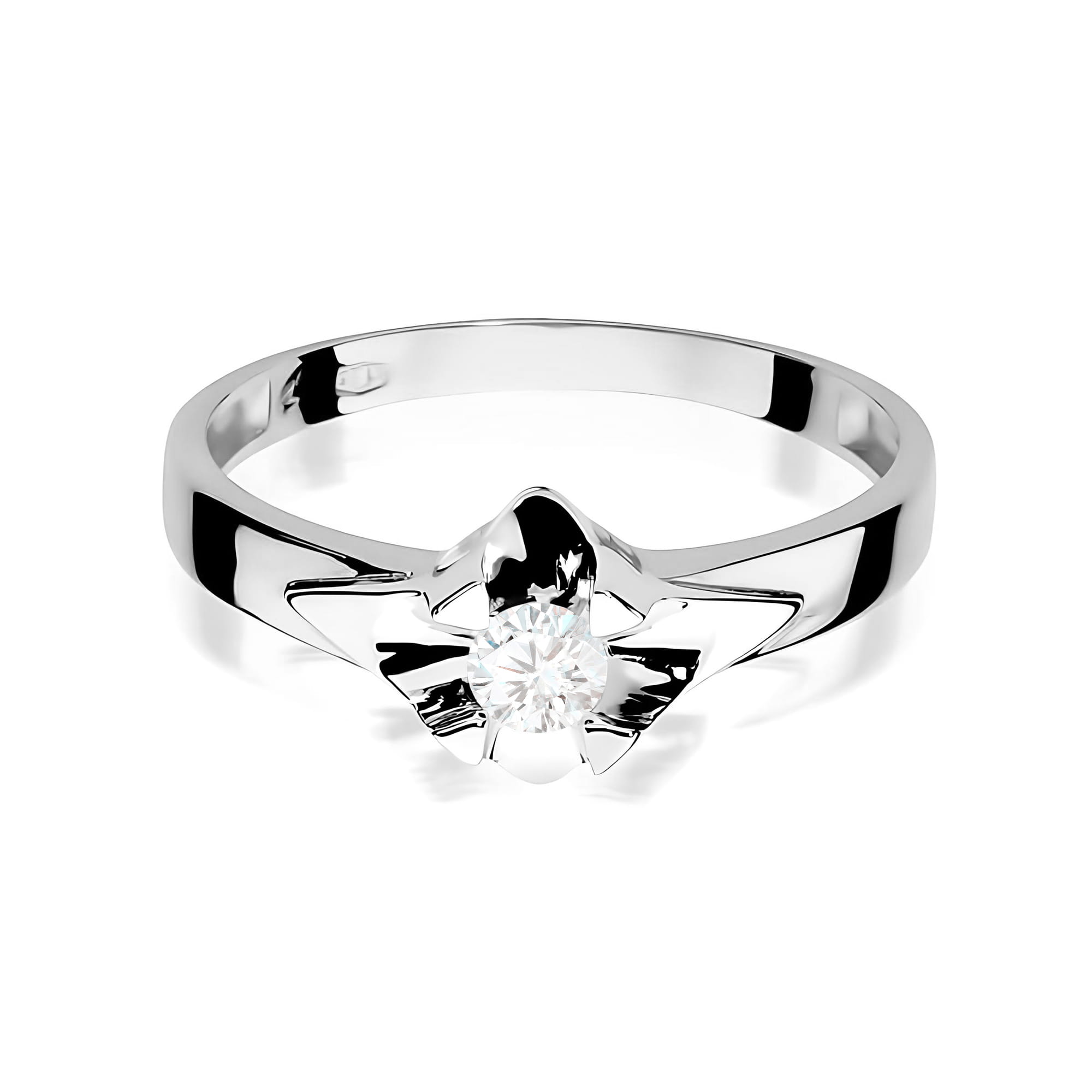 W0155.B3.DIW.04_2 Srebrny pierścionek z diamentem w kształcie kwiatu, błyszczący i elegancki.