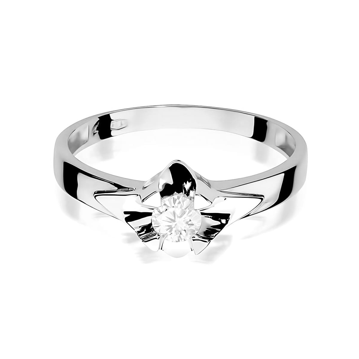 W0155.B3.LDW.05_2 Srebrny pierścionek z diamentem w kształcie kwiatu, błyszczący i elegancki.