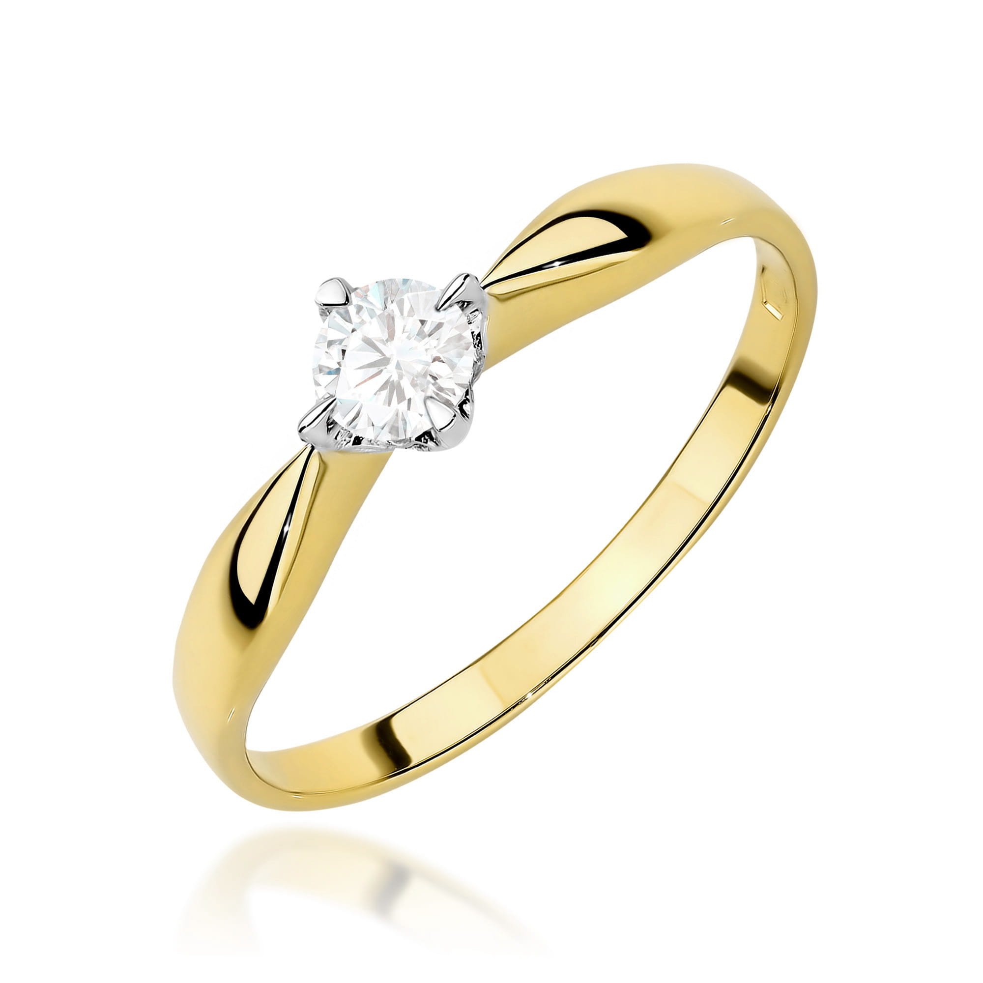W0171.Z3.LDW.01_1 Złoty pierścionek z diamentem w centralnej części, o eleganckim, minimalistycznym designie.
