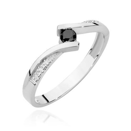 Pierścionek W0177 Czarny Diament 0,12ct białe złoto