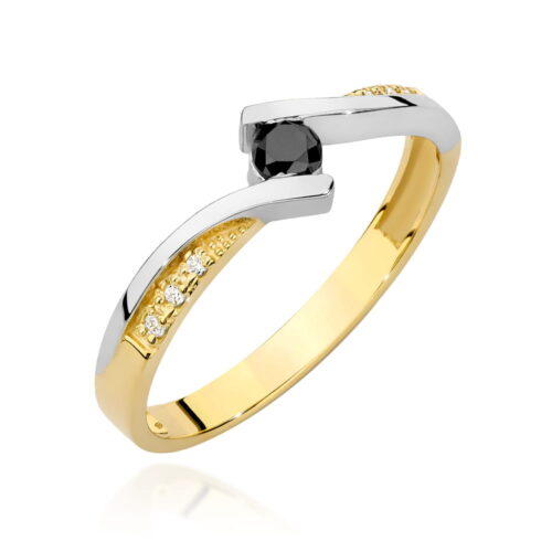 Pierścionek W0177 Czarny Diament 0,12ct żółte złoto