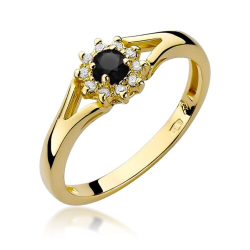 Pierścionek W0185 Czarny Diament 0,12ct żółte złoto