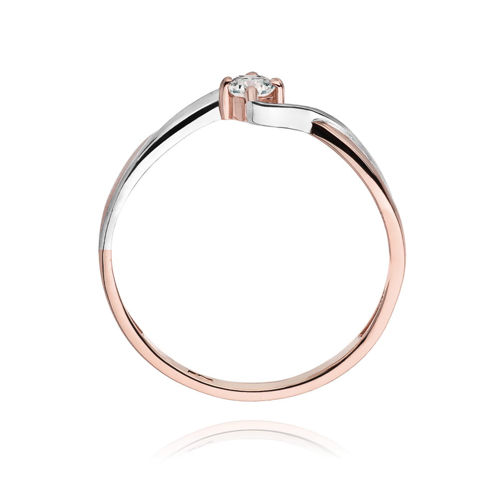 W0208.R3.DIW.02_3 Pierścionek z diamentem, wykonany z różowego i białego złota, o eleganckim, minimalistycznym designie.