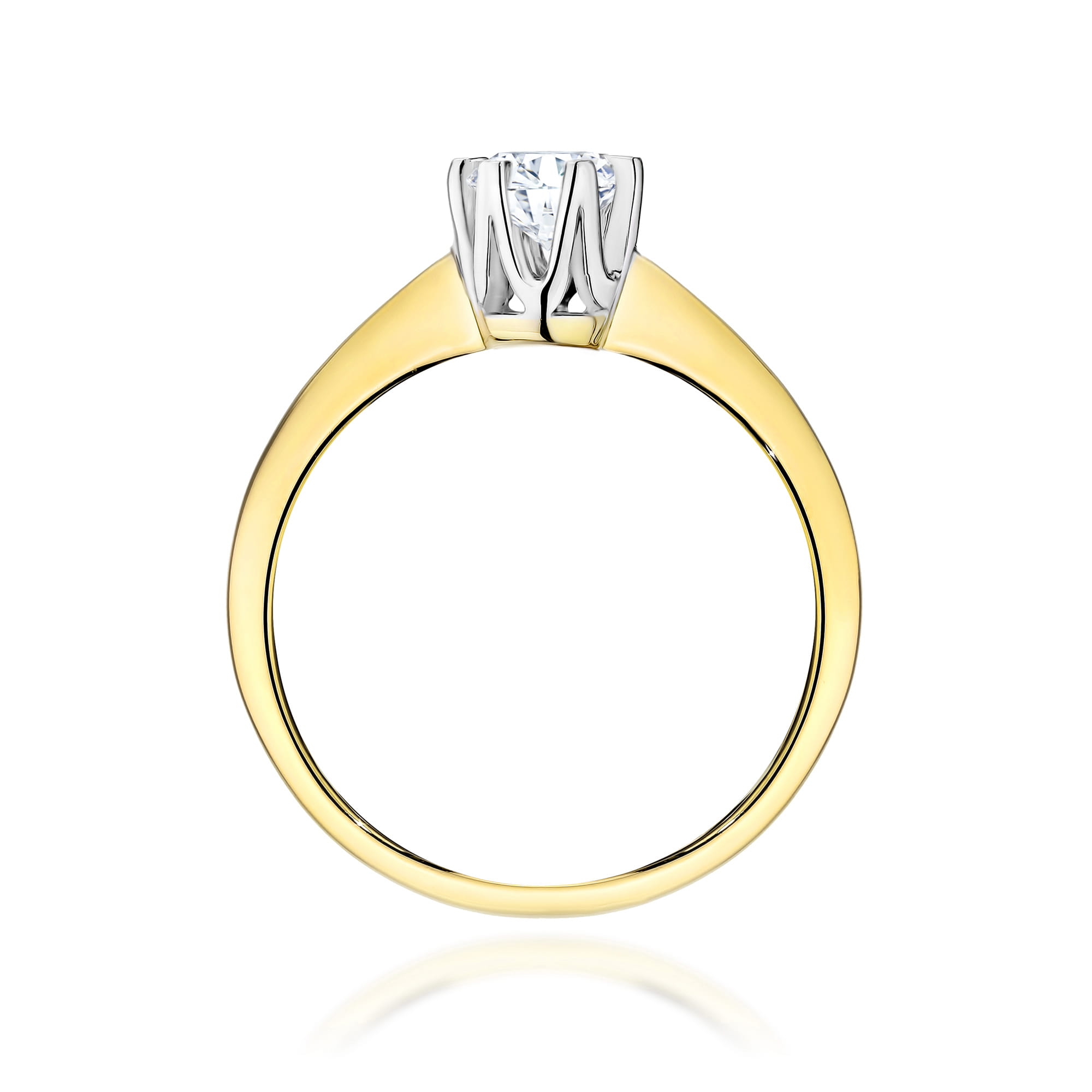 W0220.Z3.DIW.11_3 Złoty pierścionek z diamentem, z białym złotem na koronie, elegancki i nowoczesny.