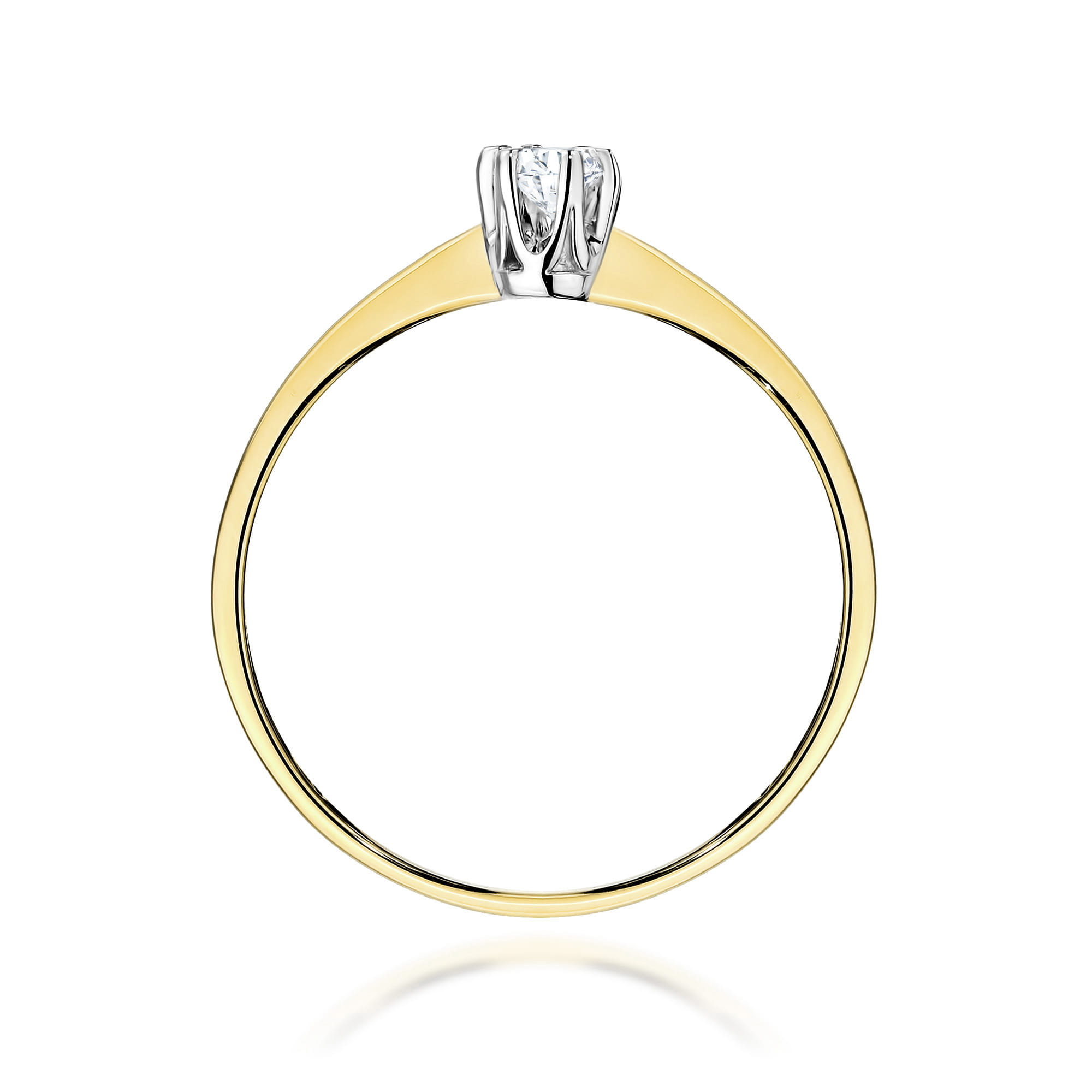 W0220.Z3.LDW.02_3 Złoty pierścionek z diamentem, osadzonym w srebrnej koronie, minimalistyczny design.