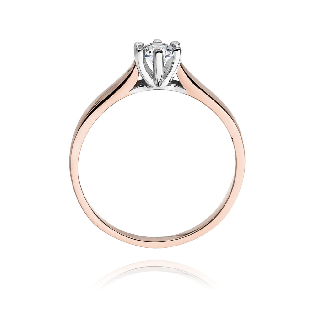 W0222.R3.DIW.08_3 Złoty pierścionek z diamentem, z delikatnym, błyszczącym wykończeniem i eleganckim wzorem.