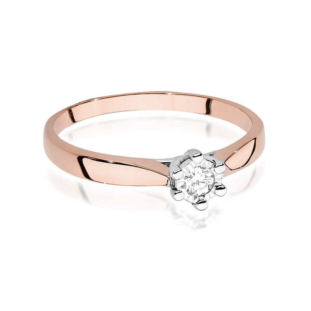 W0222.R3.DIW.14_2 Różowe złote pierścionek z diamentem w centralnej części, o prostym, eleganckim designie.