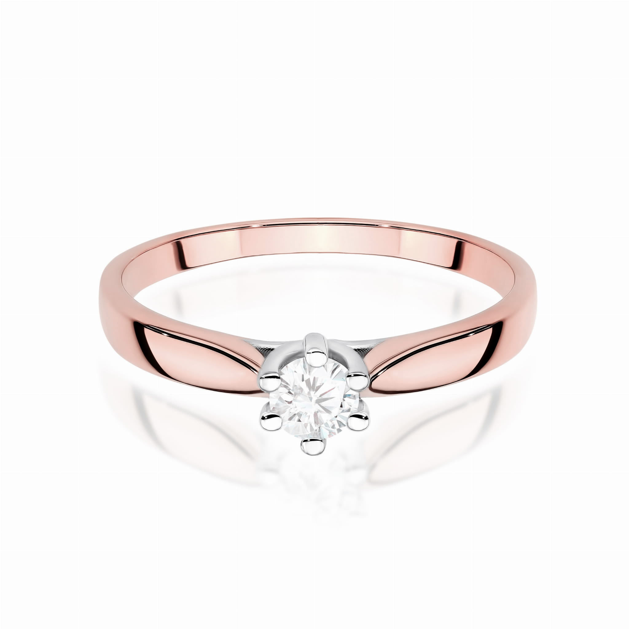 W0222.R3.LDW.10_2 Pierścionek z różowego złota z diamentem w centralnej części, o prostym, eleganckim designie.