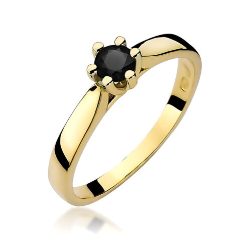 Pierścionek W0222B Czarny Diament 0,30ct żółte złoto