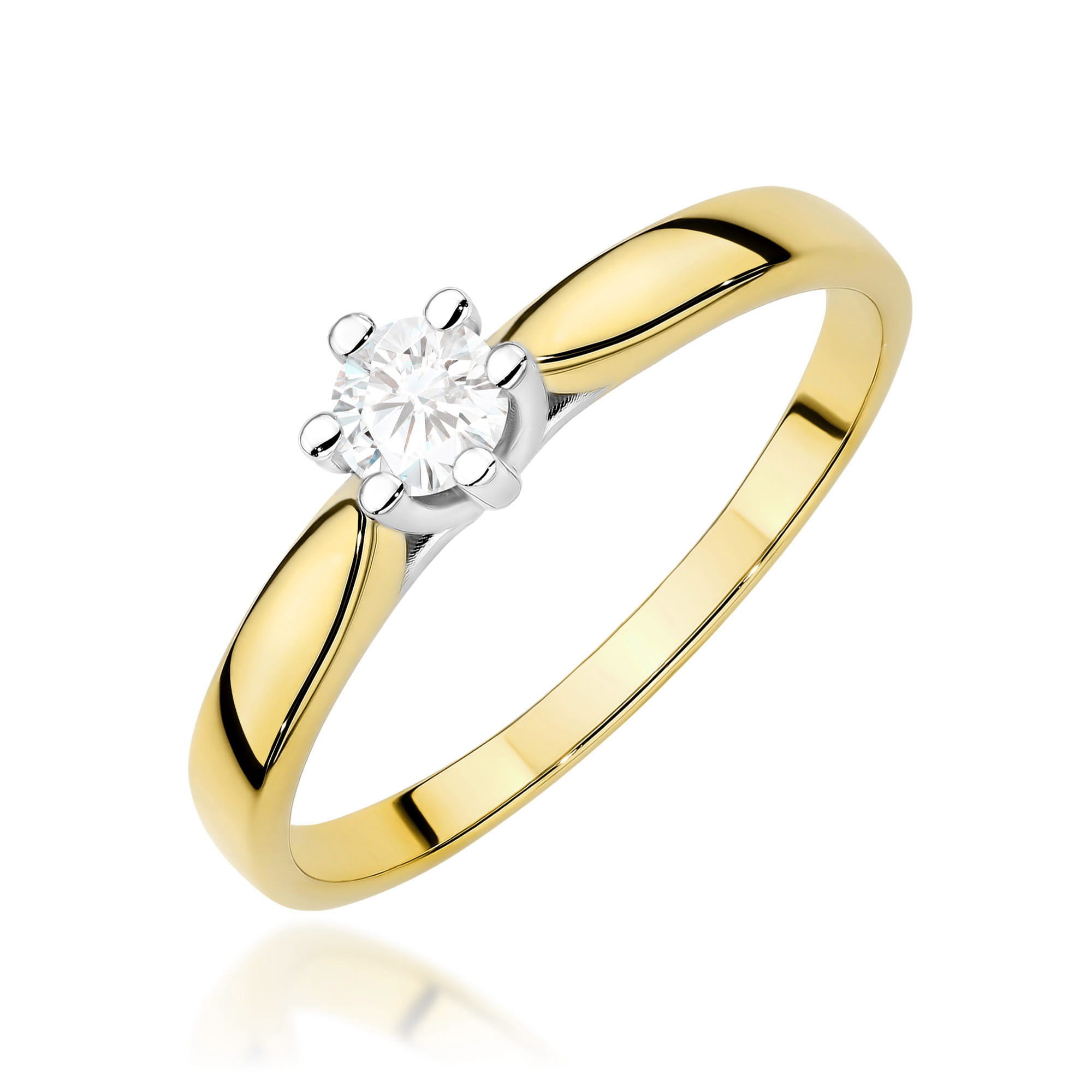 W0222.Z3.LDW.10_1 Złoty pierścionek z diamentem w centralnej części, o eleganckim, minimalistycznym designie.