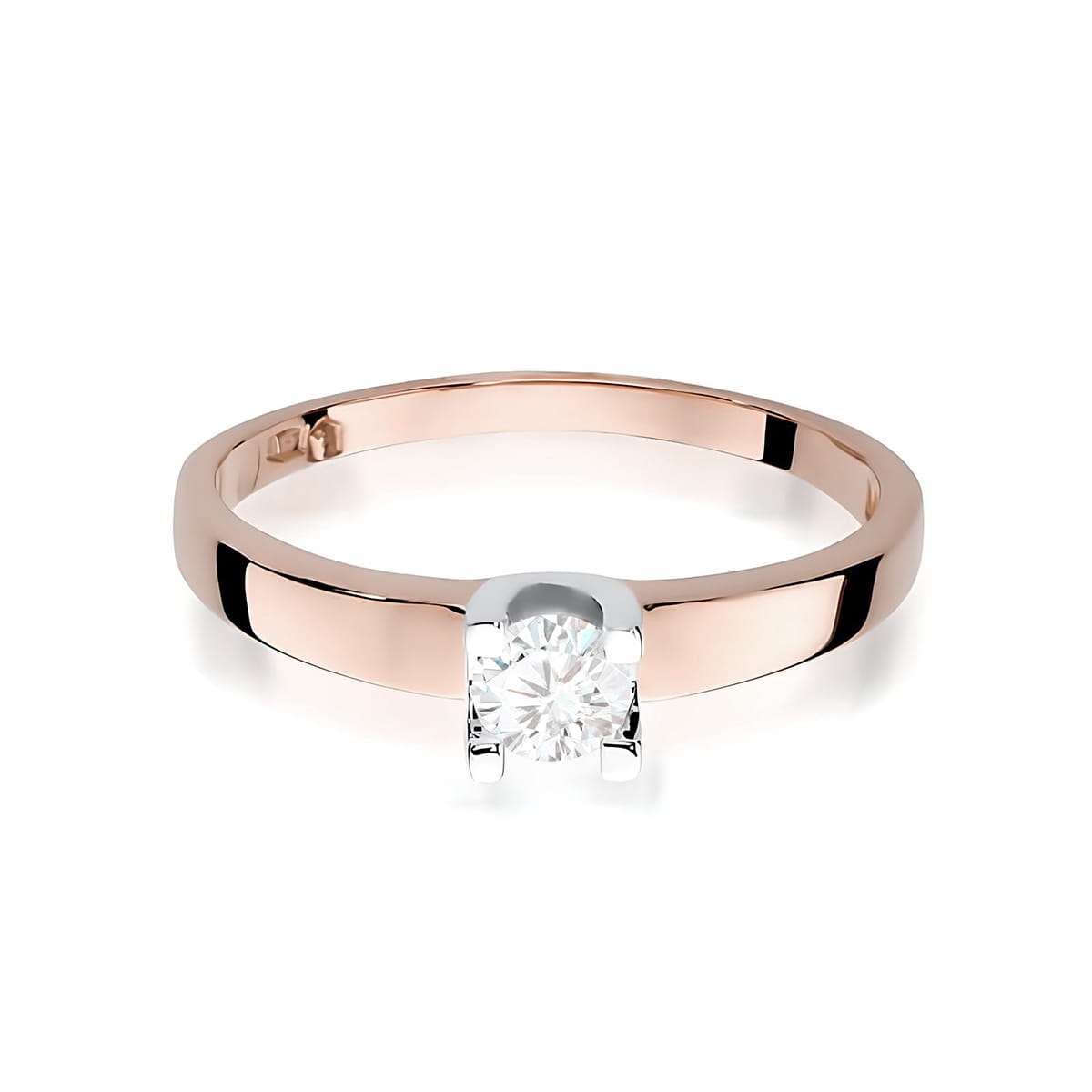 W0225.R3.DIW.05_2 Złoty pierścionek z diamentem, o prostym, eleganckim designie.