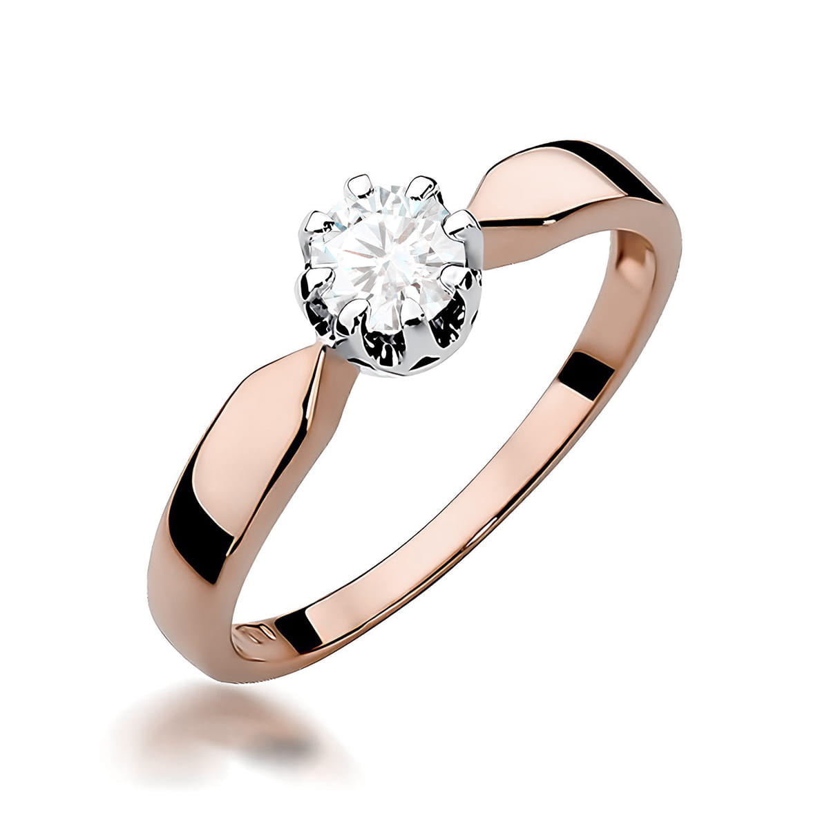 W0228.R3.DIW.06_1 Złoty pierścionek z diamentem w centralnej części, o eleganckim, minimalistycznym designie.