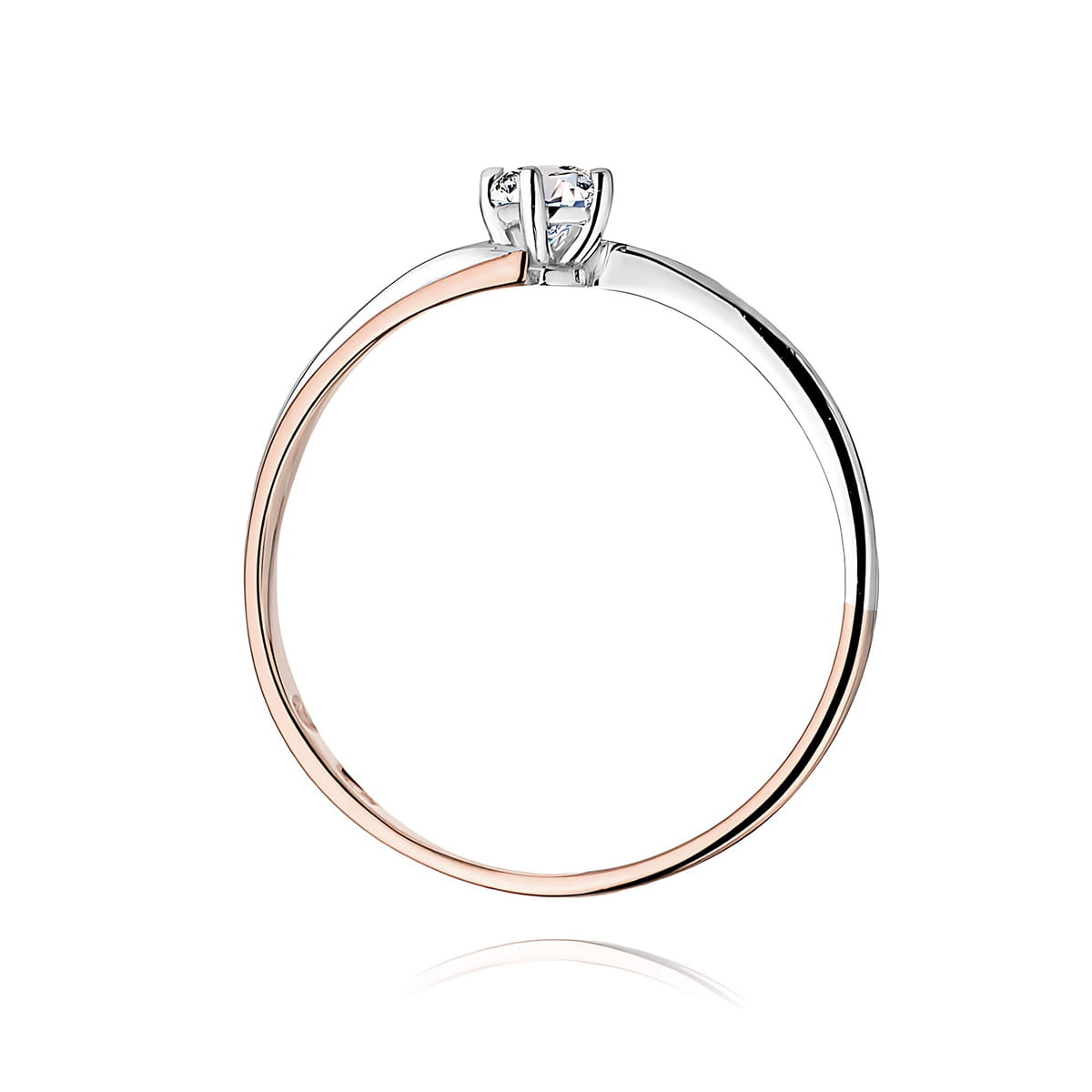 W0231.R3.DIW.01_3 Pierścionek z diamentem, wykonany z białego i różowego złota, o eleganckim, minimalistycznym designie.