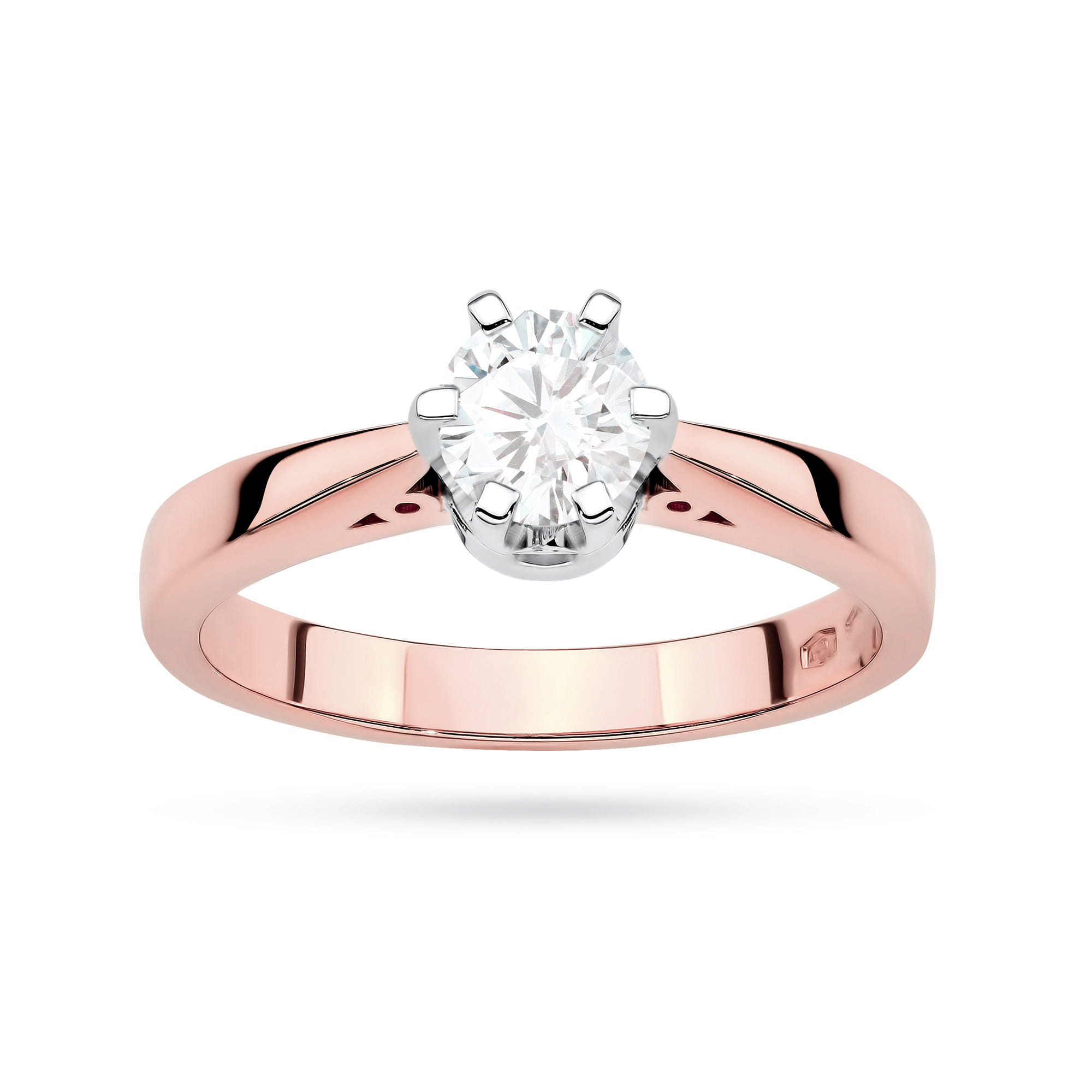 W0234.R3.LDW.06_4 Pierścionek zaręczynowy z okrągłym diamentem osadzonym na różowym złocie.