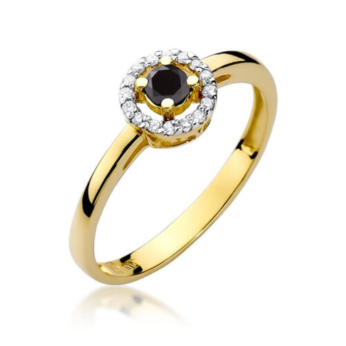 Pierścionek W0238 Czarny Diament 0,12ct żółte złoto