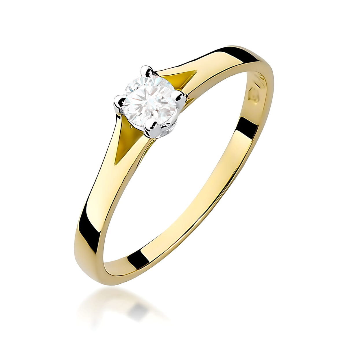 W0240.Z3.LDW.01_1 Złoty pierścionek z diamentem osadzonym w sześciu łapkach, elegancki i minimalistyczny.