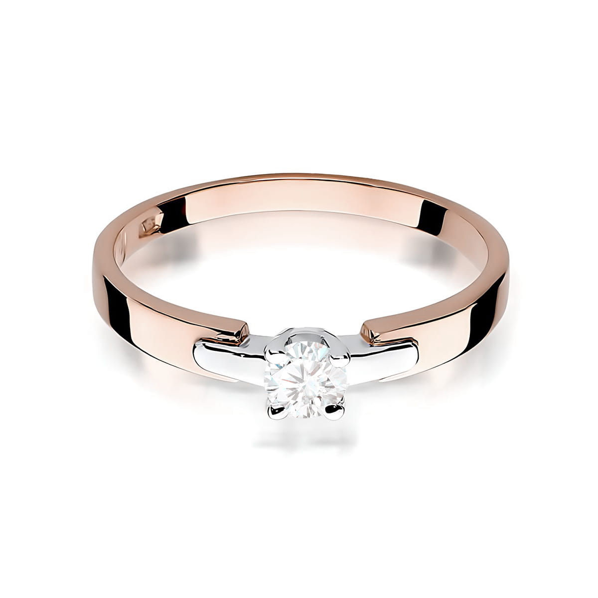 W0241.R3.DIW.03_2 Pierścionek z różowego złota z diamentem osadzonym na prostej obrączce.