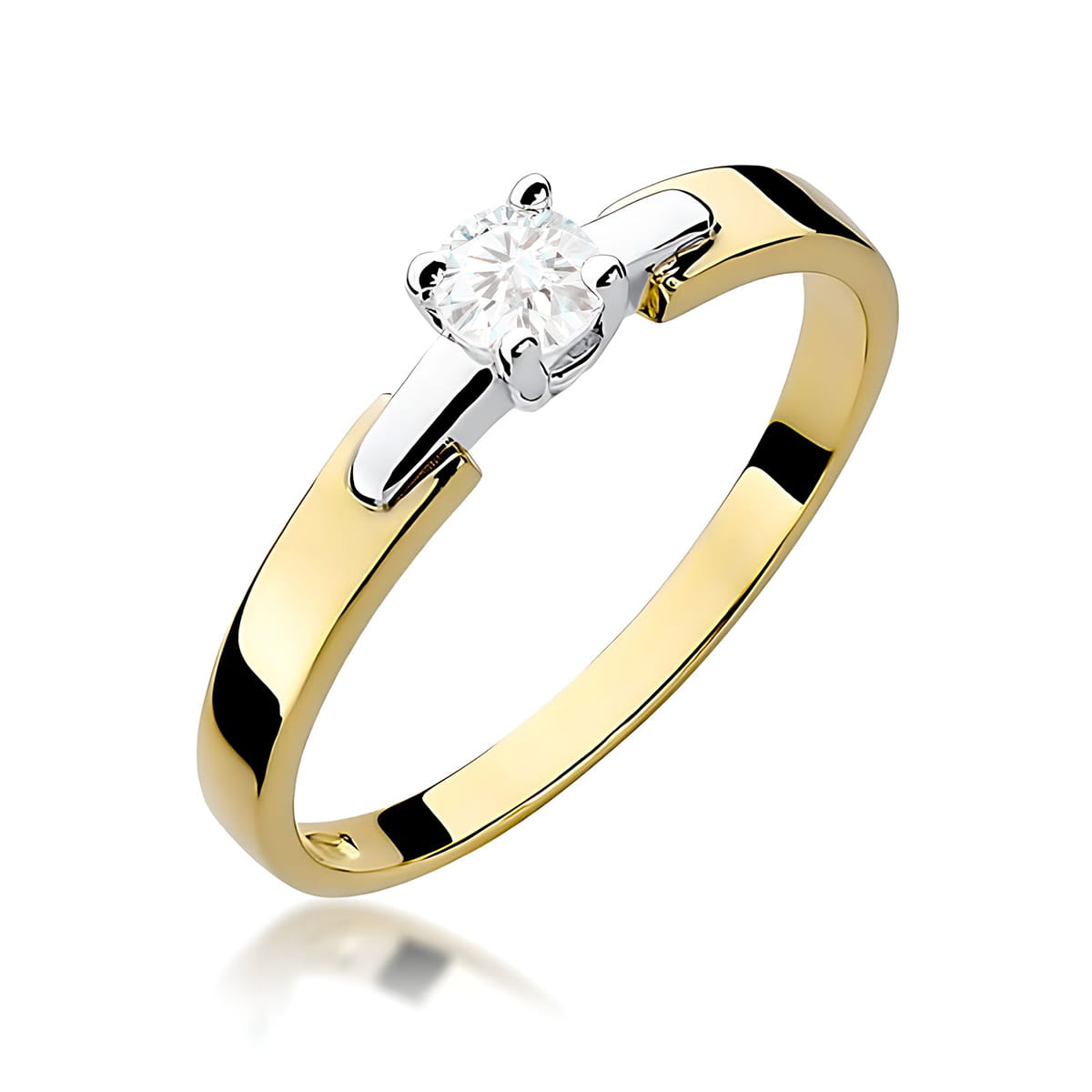 W0241.Z3.LDW.03_1 Złoty pierścionek z diamentem osadzonym w białym złocie, o prostym, eleganckim designie.