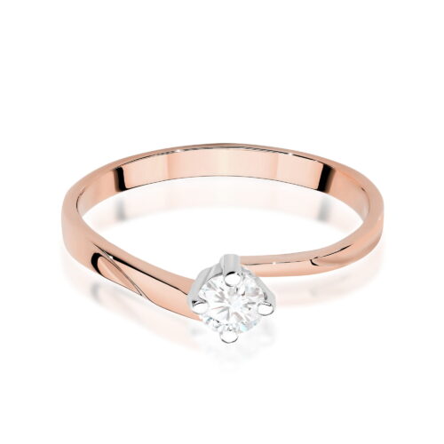 Różowe złote pierścionek z diamentem, o prostym, eleganckim designie.
