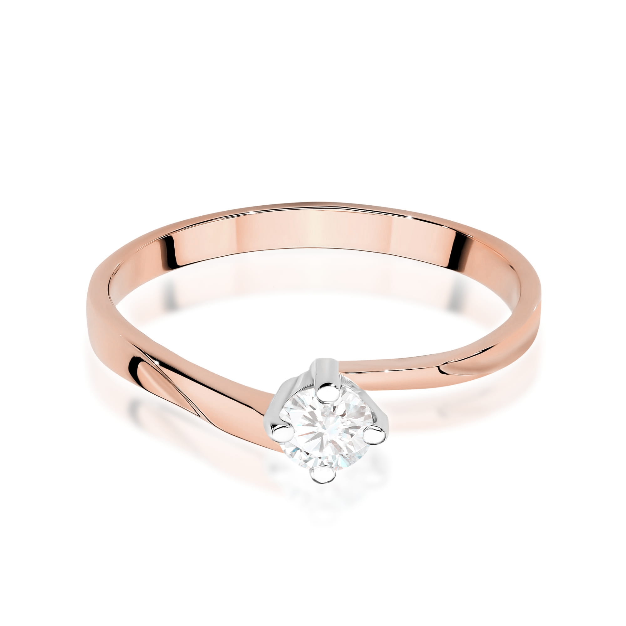 W0243.R3.LDW.01_2 Różowe złote pierścionek z diamentem, o prostym, eleganckim designie.