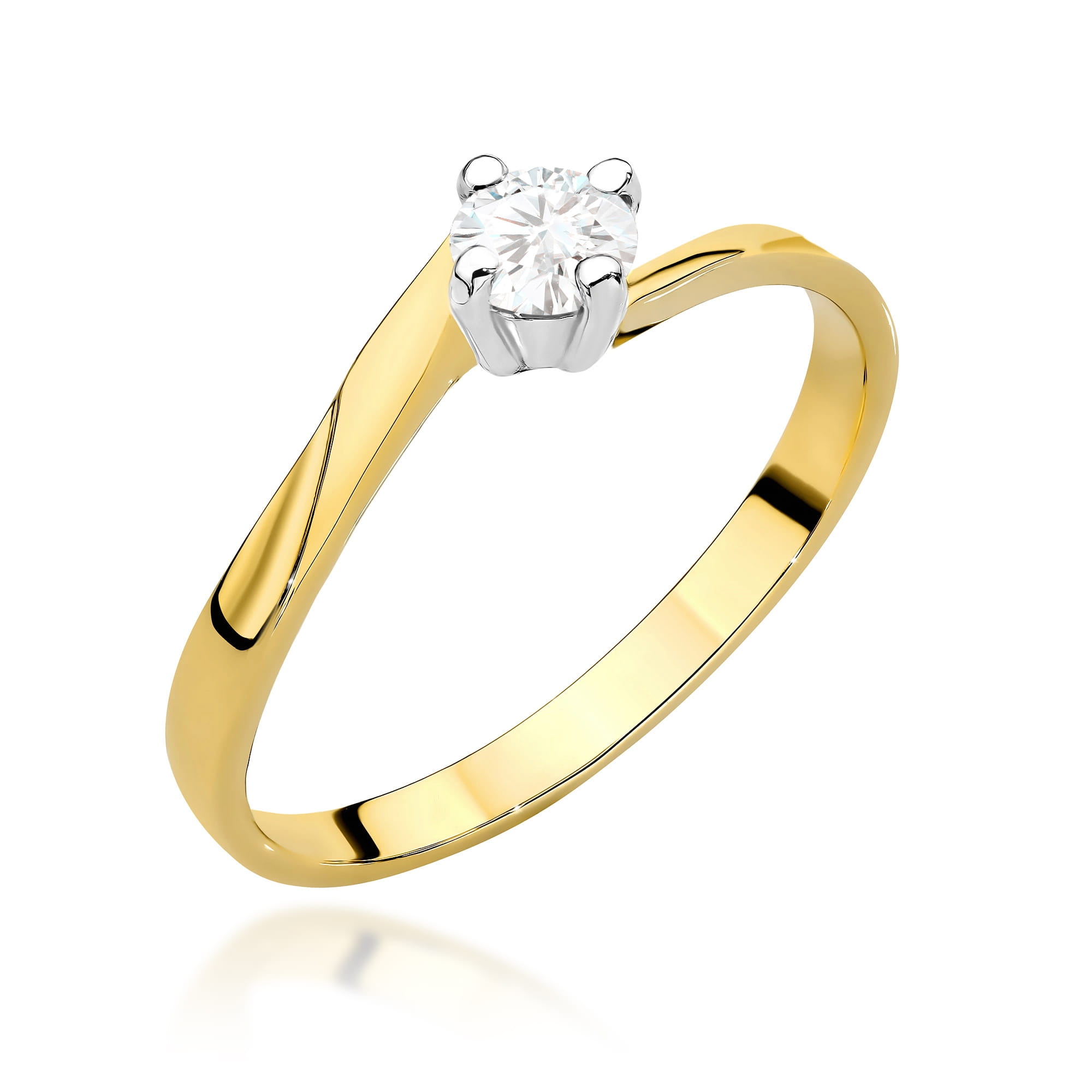 W0243.Z3.LDW.01_1 Złoty pierścionek z diamentem osadzonym w sześciu łapkach.