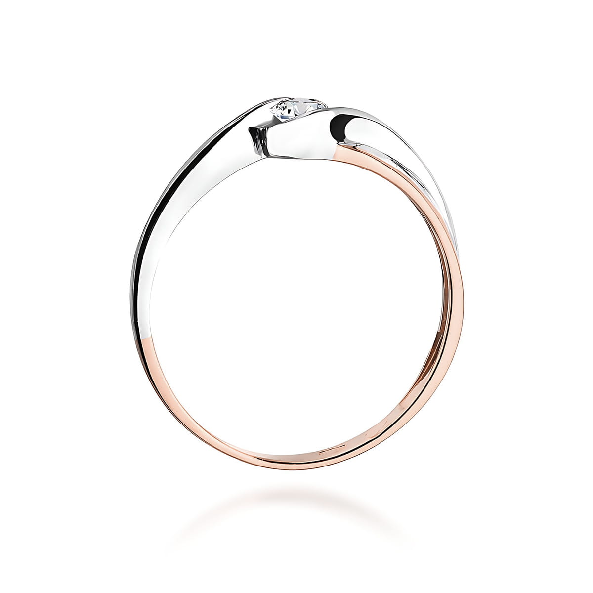 W0278.R3.LDW.01_3 Pierścionek z diamentem, wykonany z białego i różowego złota, o eleganckim, minimalistycznym designie.
