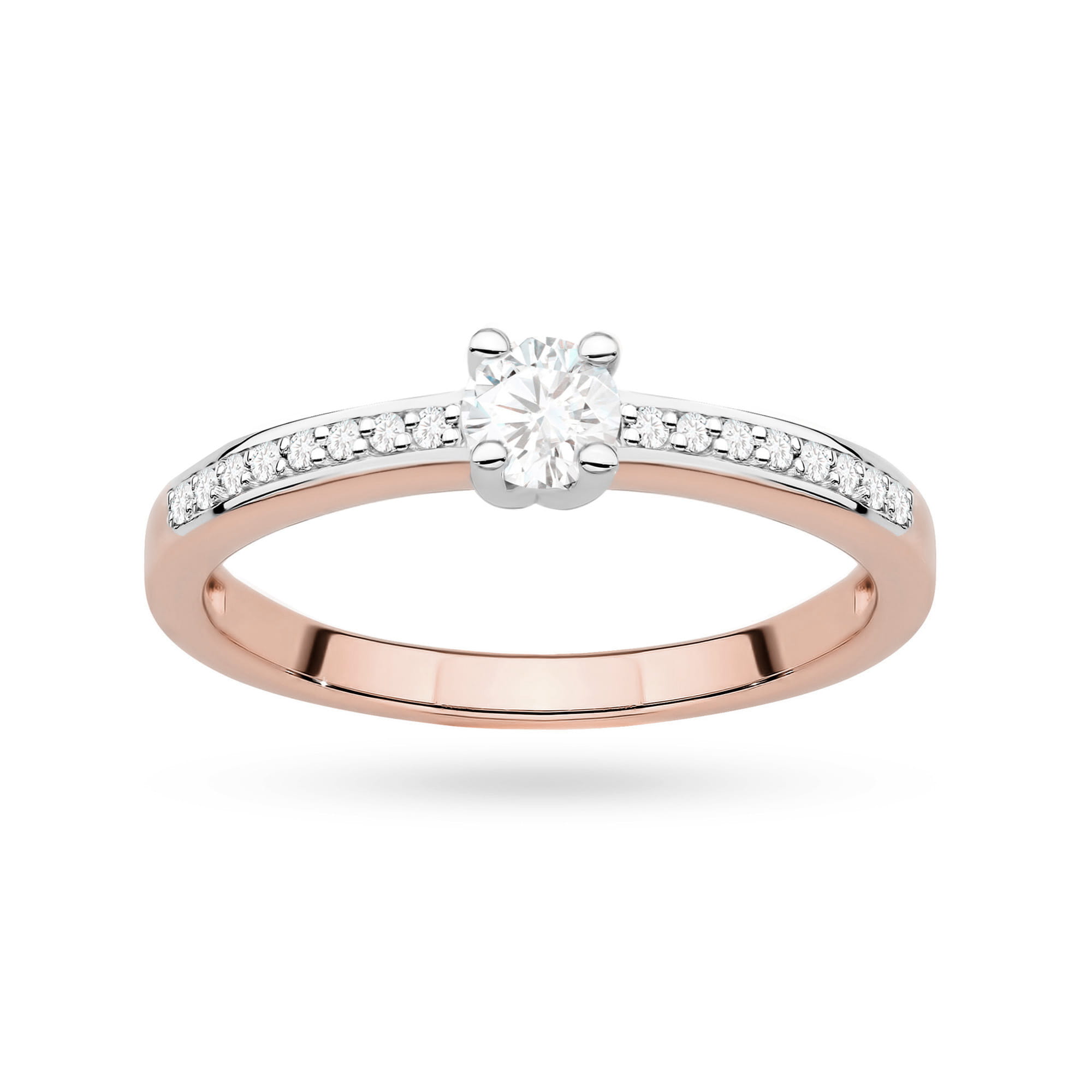 W0288.R3.LDW.02_4 Pierścionek zaręczynowy z diamentem w centralnej części i ozdobnymi kamieniami na obrączce.