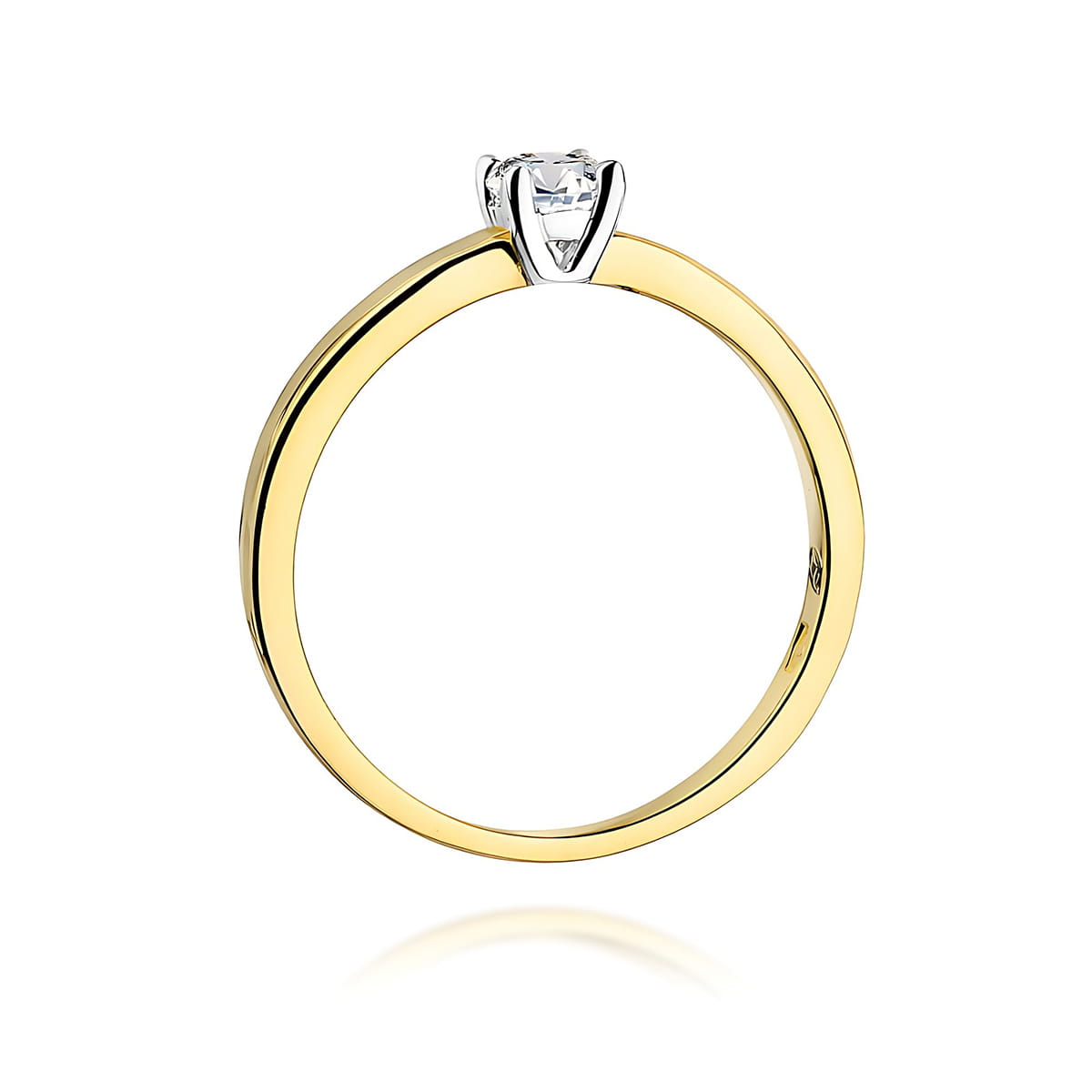 W0292.Z3.LDW.02_3 Złoty pierścionek z diamentem, minimalistyczny design, błyszcząca powierzchnia.