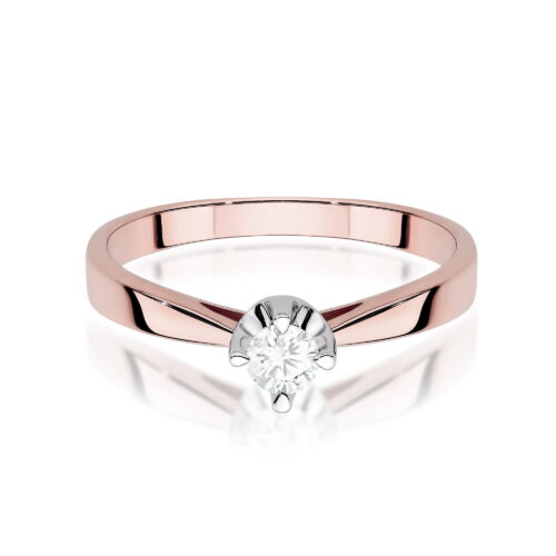 Różowe złote pierścionek z diamentem w centralnej części, minimalistyczny design.