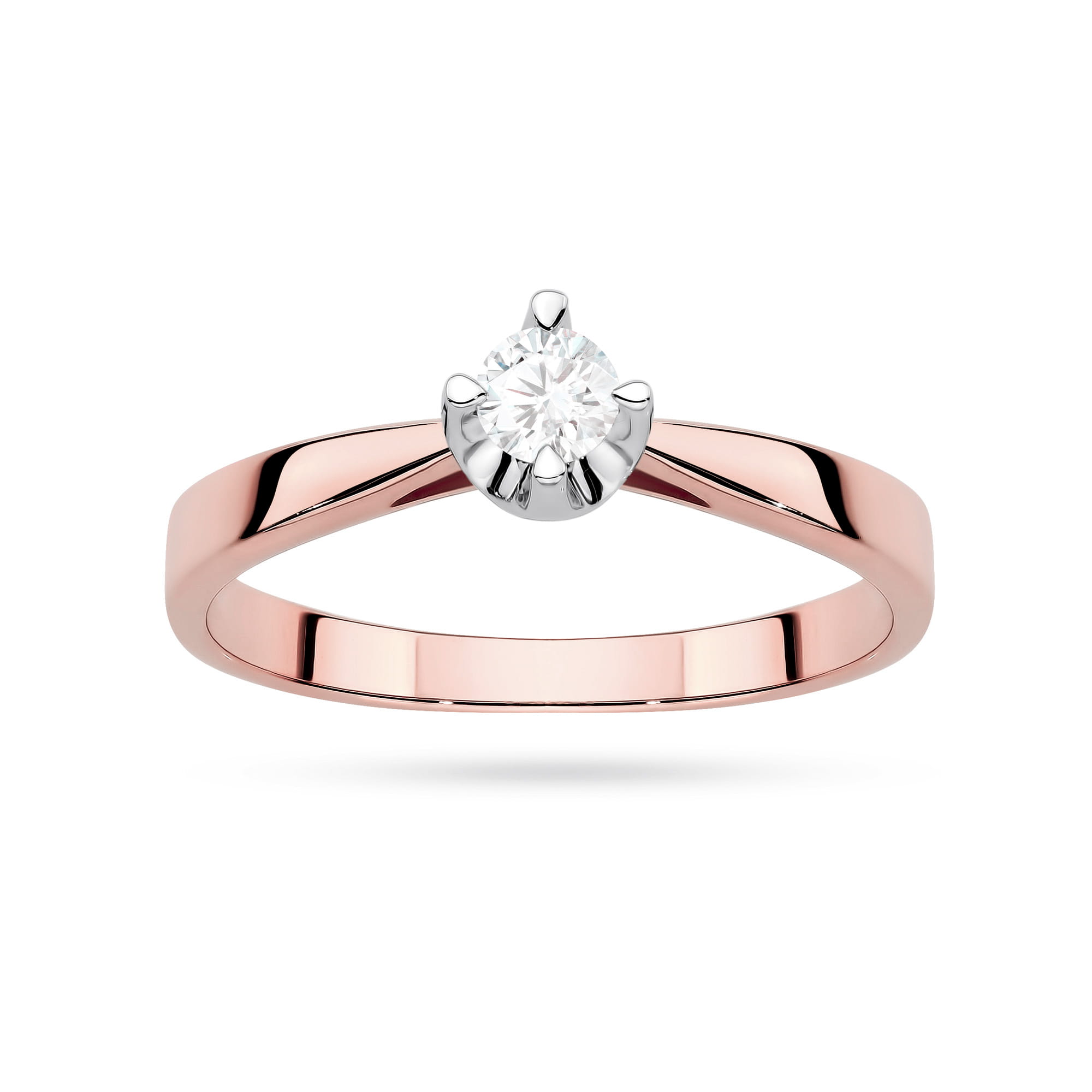 W0293.R3.LDW.01_4 Różowe złote pierścionek z diamentem w centralnej części, o klasycznym, eleganckim designie.