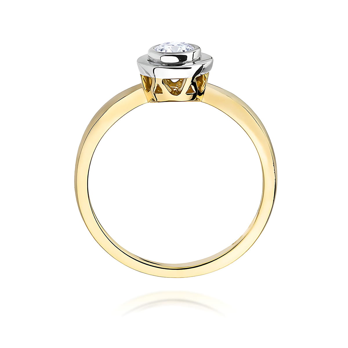 W0294.Z3.DIW.04_3 Złoty pierścionek z diamentem, z białym złotem na koronie, elegancki i minimalistyczny design.