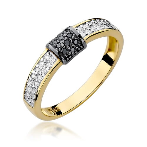 Pierścionek W0297 z czarnymi Diamentami żółte złoto