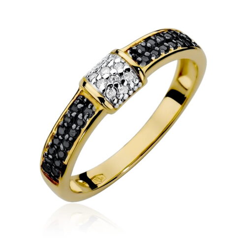 Pierścionek W0297 z czarnymi Diamentami żółte złoto