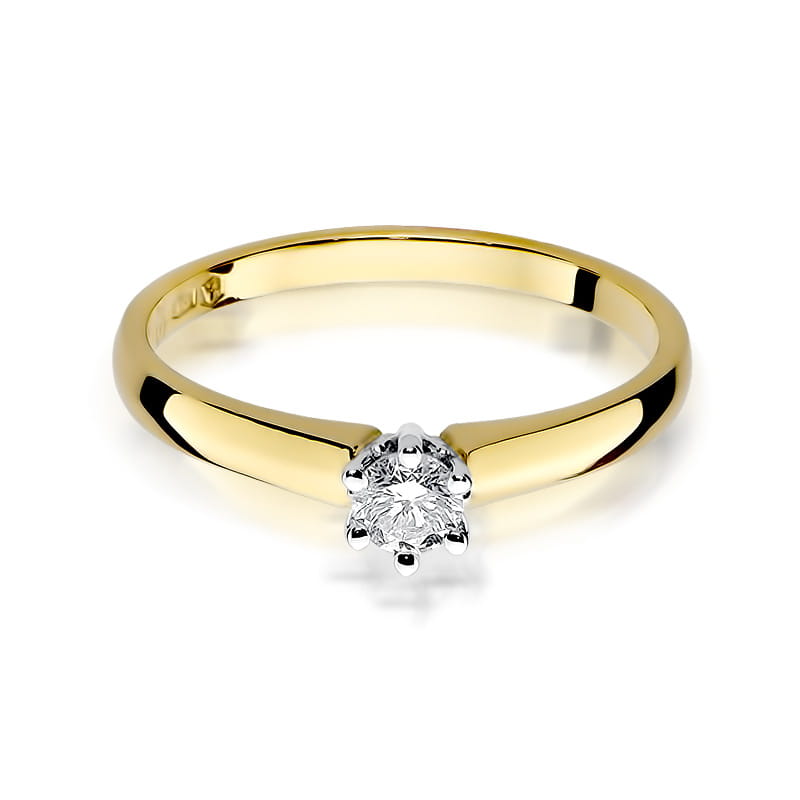 W0317.Z3.DIW.01_2 Złoty pierścionek z diamentem w centralnej części, o prostym, eleganckim designie.