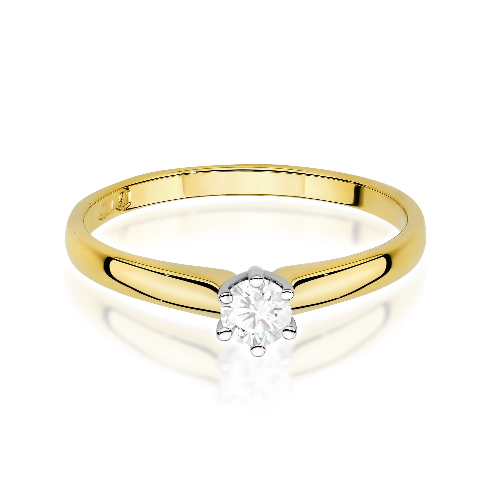 W0317.Z3.LDW.01_2 Złoty pierścionek z diamentem osadzonym w srebrnej koronie.