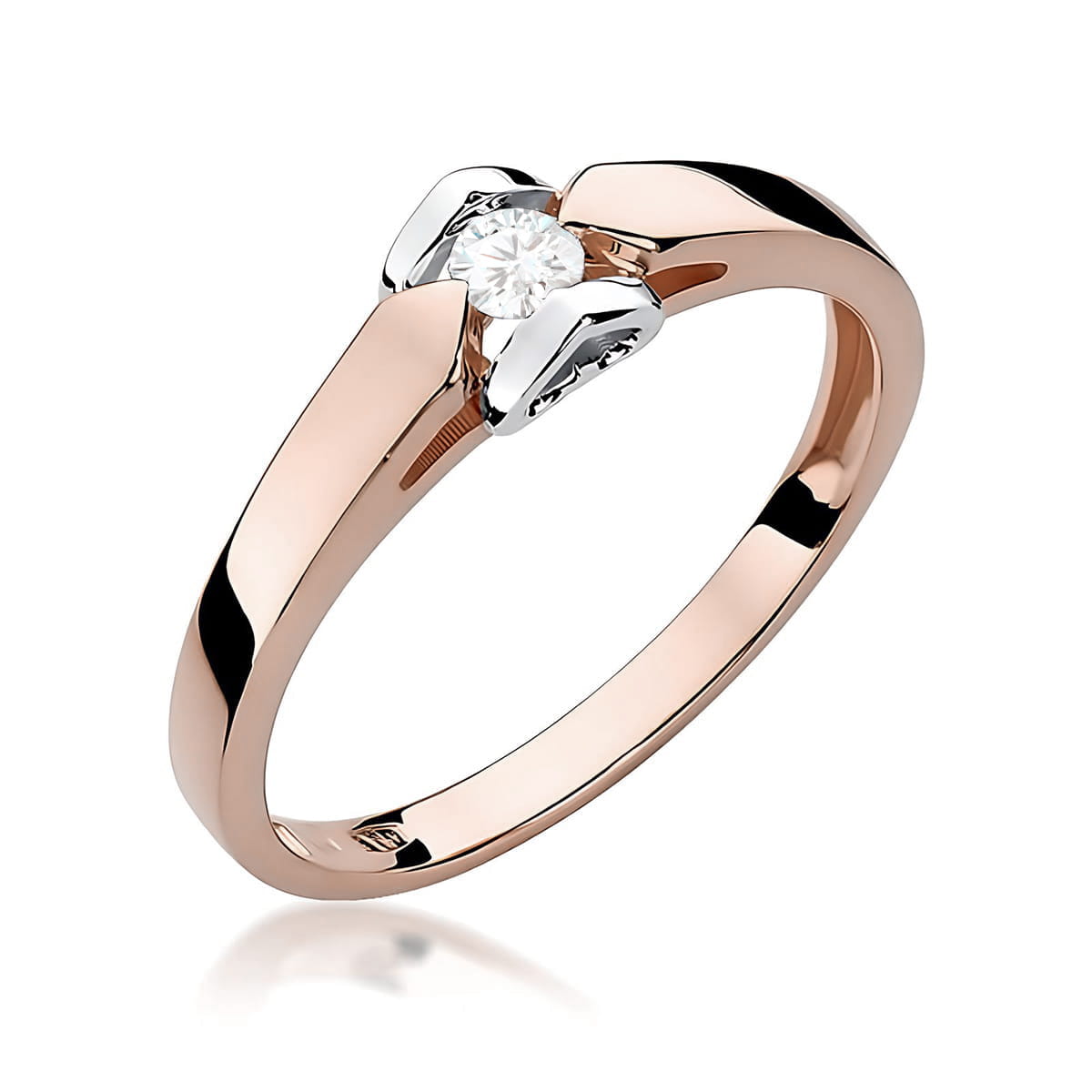 W0320.R3.LDW.03_1 Złoty pierścionek z diamentem, o nowoczesnym, eleganckim designie.