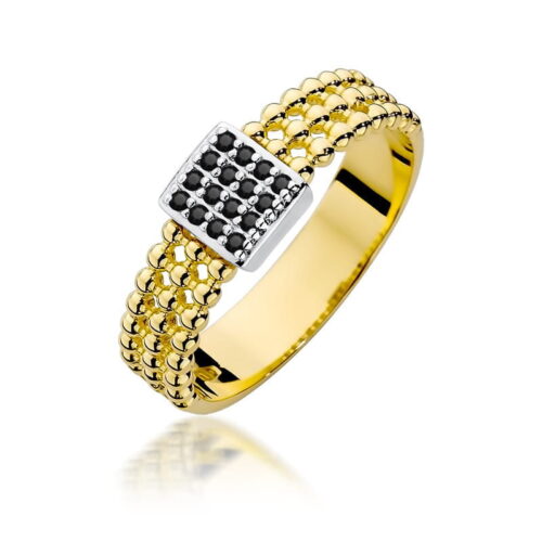 Pierścionek W0353 z czarnymi diamentami żółte złoto