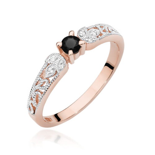Pierścionek W0411 Czarny Diament 0,12ct różowe złoto