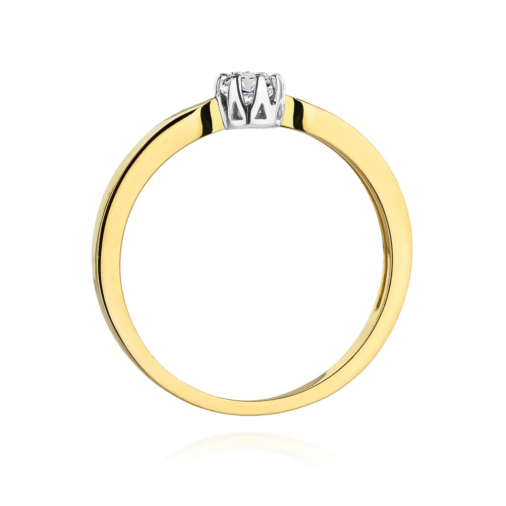 W0450.Z3.DIW.02_3 Złoty pierścionek z diamentem, z białym złotem na koronie, elegancki i minimalistyczny design.