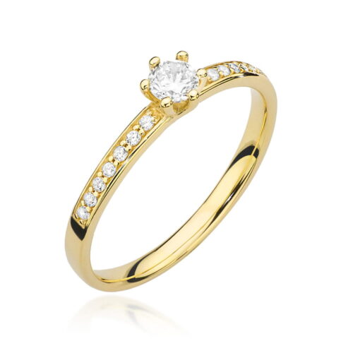 Pierścionek W0459 Diament 0,10ct żółte złoto