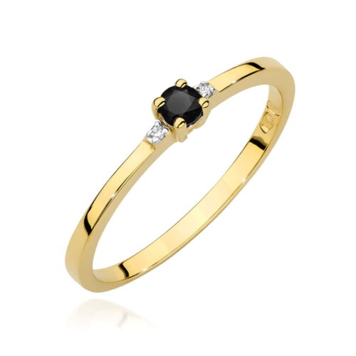 Pierścionek W0464 Czarny Diament 0,12ct żółte złoto