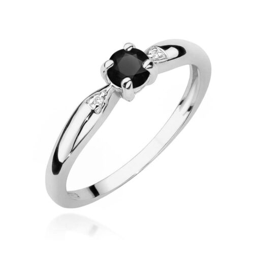 Pierścionek W0469 Czarny diament 0,12ct białe złoto