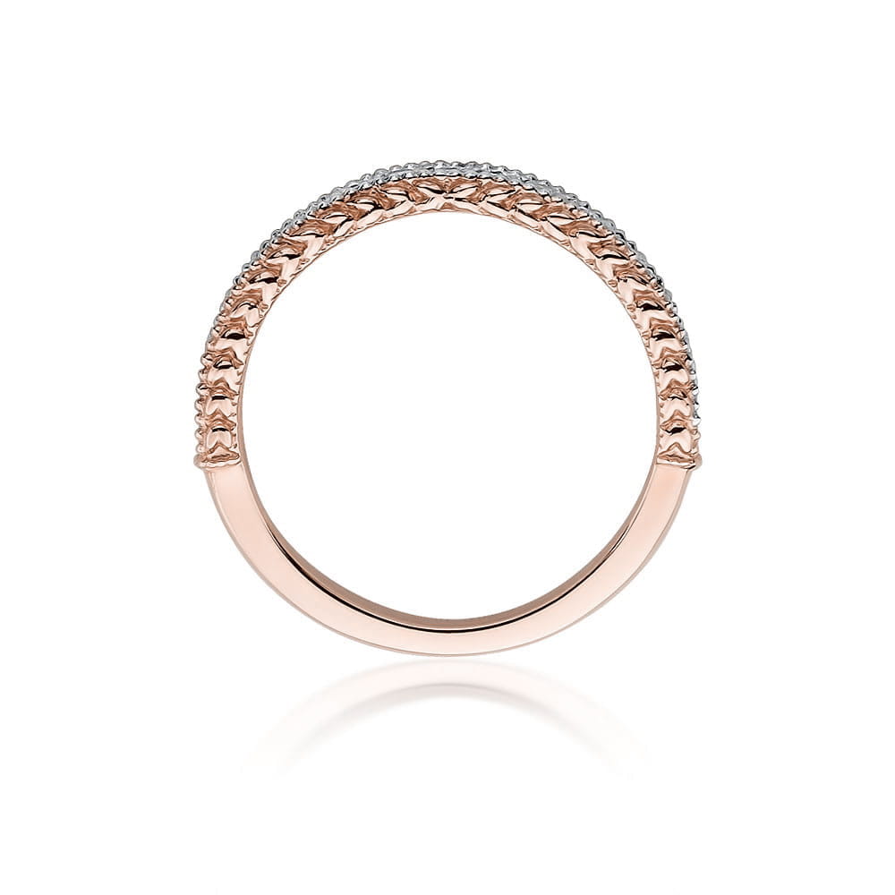 W0507.R3.DIW.01_3 Złoty pierścionek z plecionym wzorem w kolorze różowego złota i srebra.