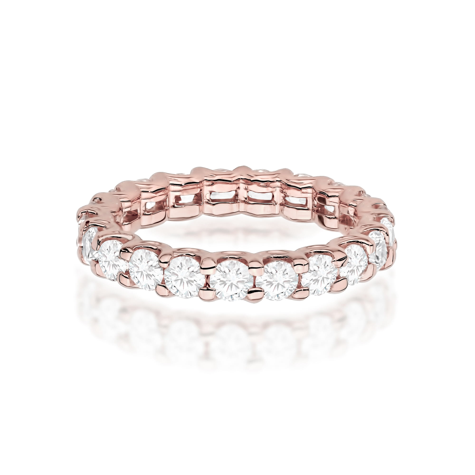 W0515.R3.LDW.01_2 Różowe złote pierścionek z diamentami, osadzonymi w regularnym rzędzie.